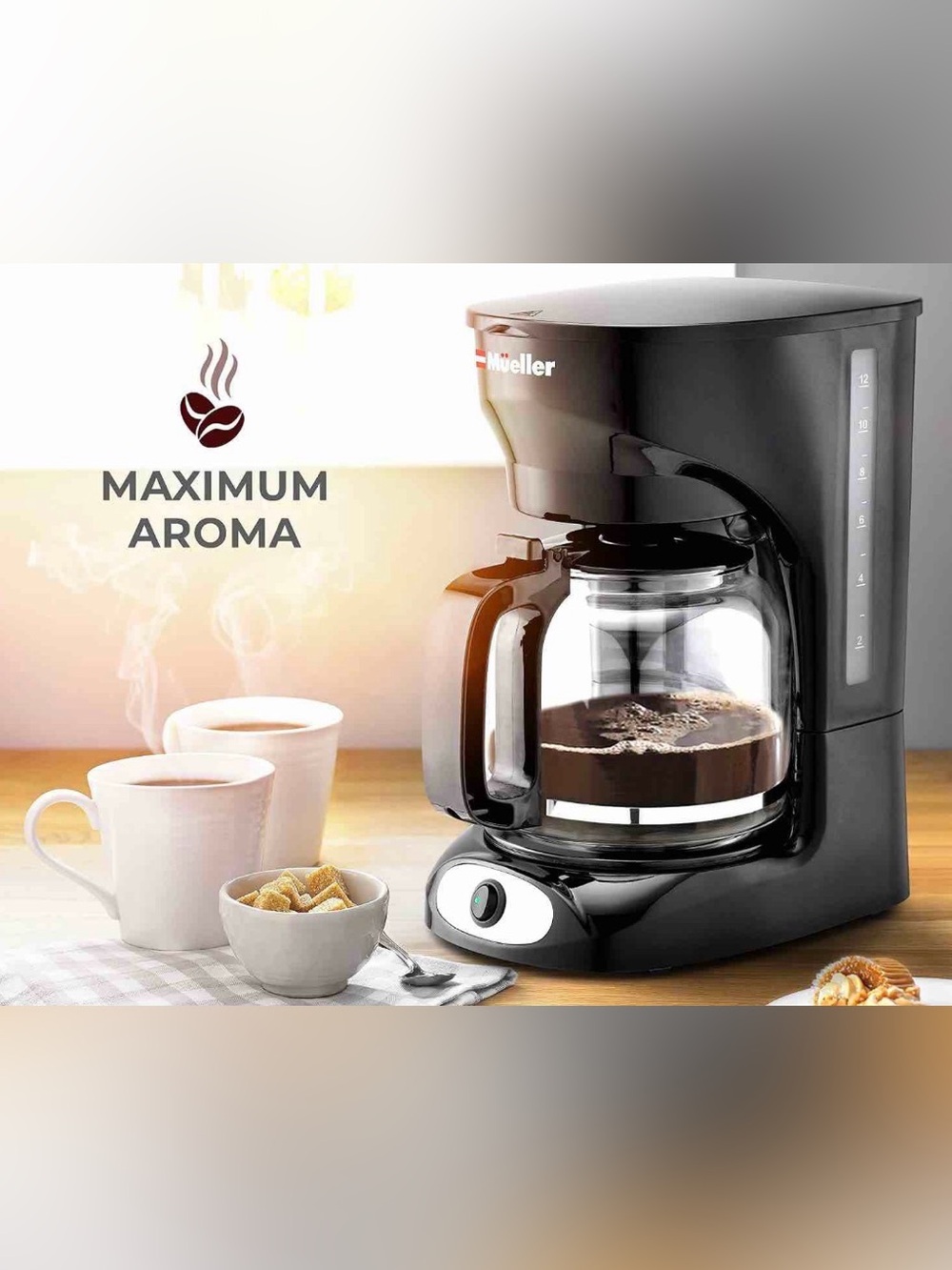 Mueller 12-Cup Drip Coffee Maker Glass Carafe Black New Open Box